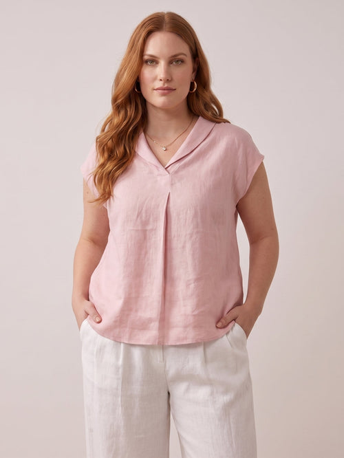 Larui Plus Size Women's Linen Short Sleeves Blouse