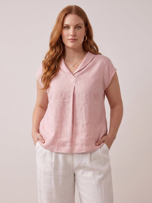 Larui Plus Size Women's Linen Short Sleeves Blouse