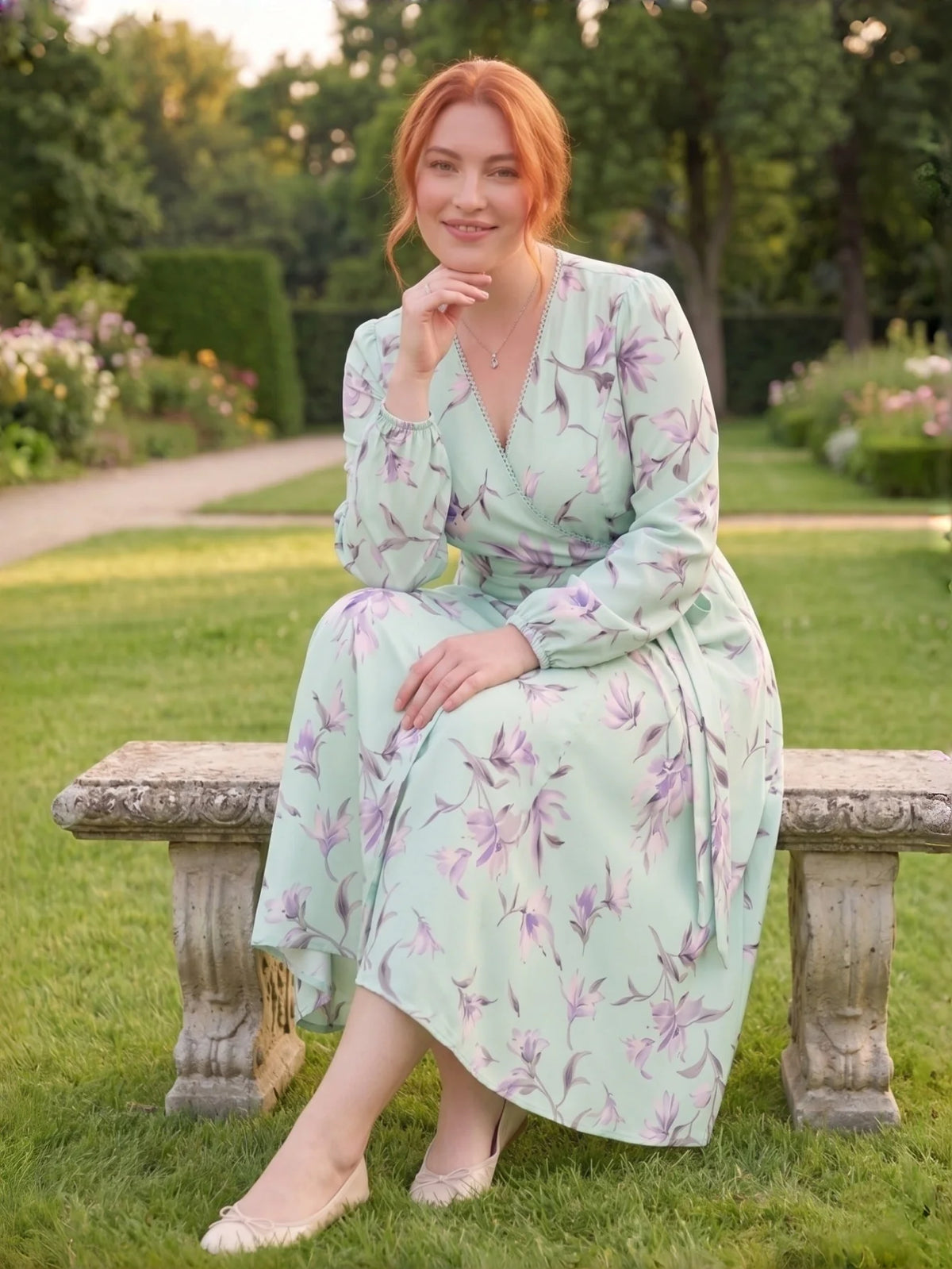 Larui Plus Size Women's Chiffon Wrap Dress
