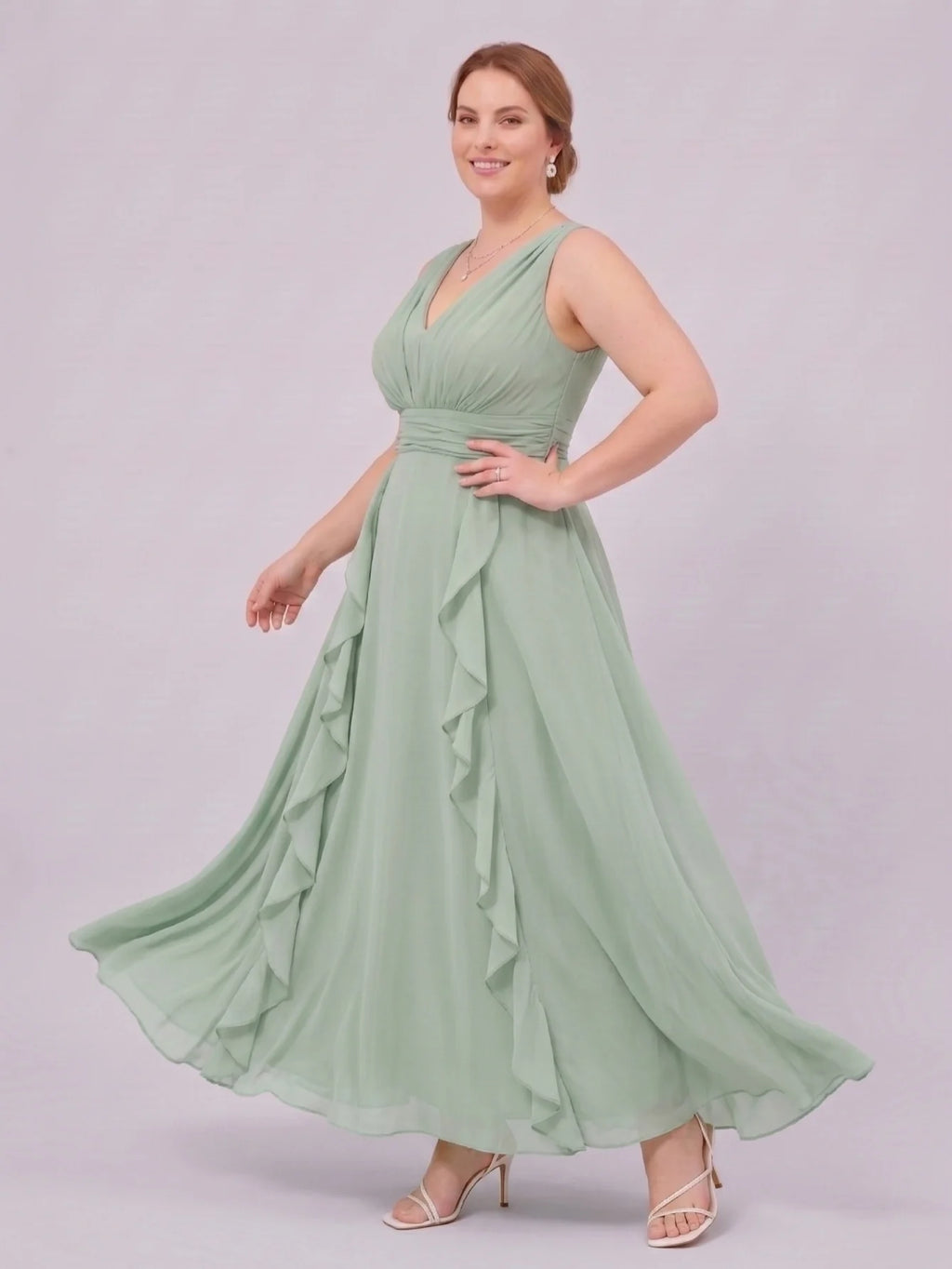 Larui Plus-Size Women's Ruffled Chiffon Dress
