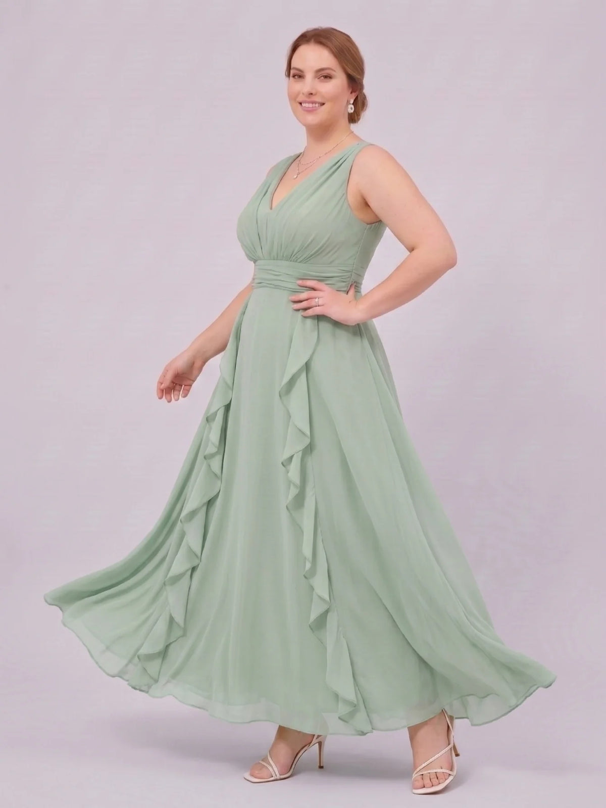 Larui Plus-Size Women's Ruffled Chiffon Dress