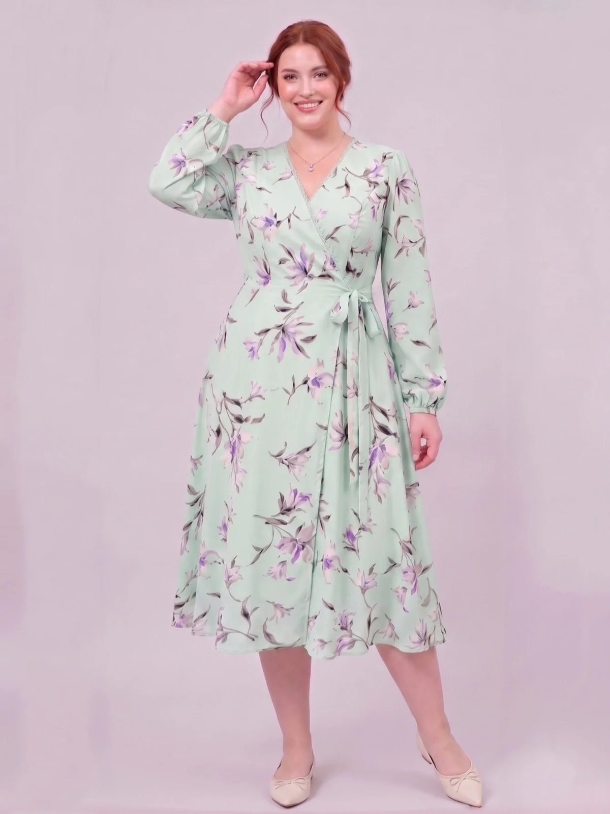 Larui Plus Size Women's Chiffon Wrap Dress