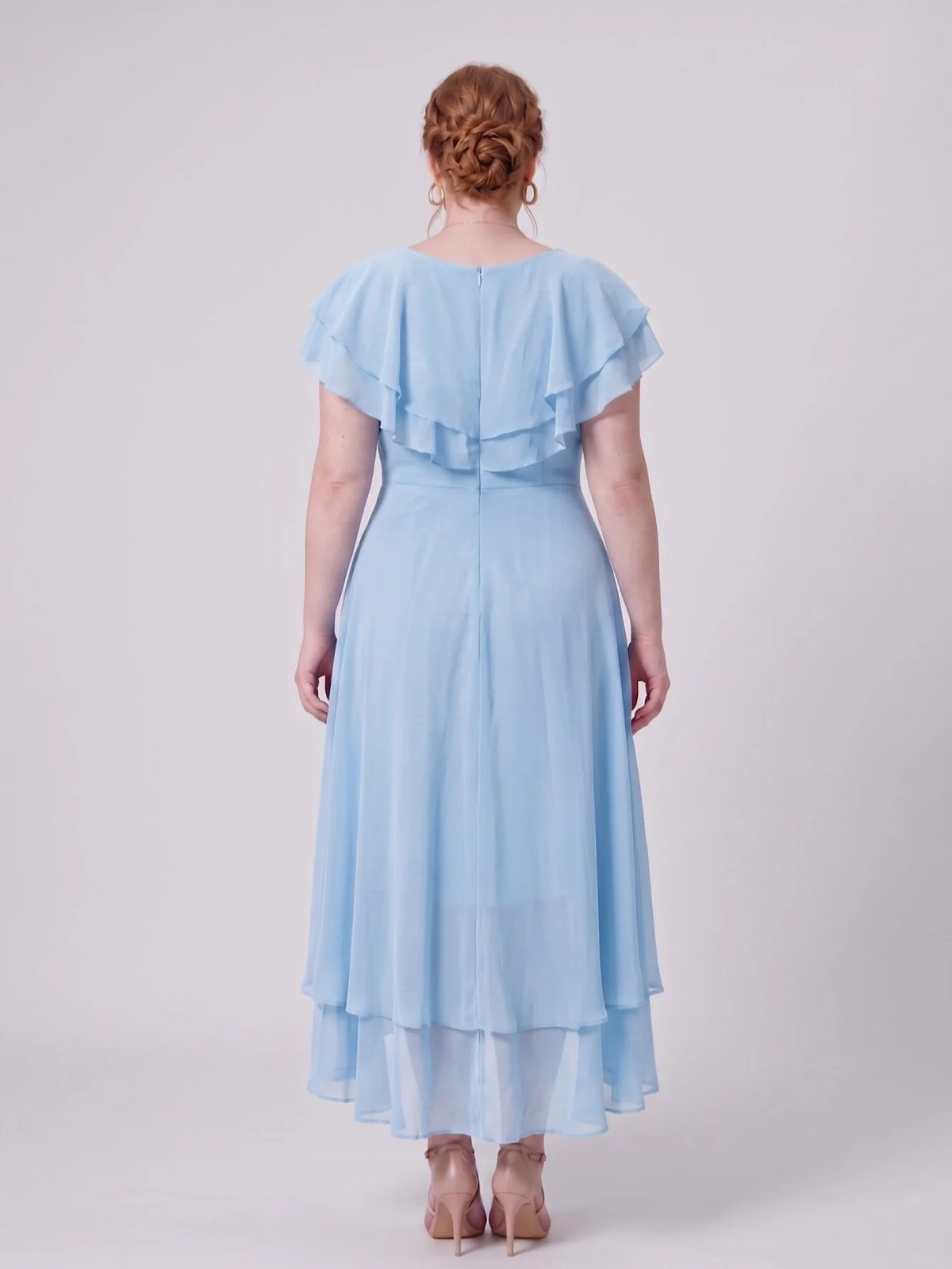 Larui Plus Size Women's Ruffle Sleeve Chiffon Dress