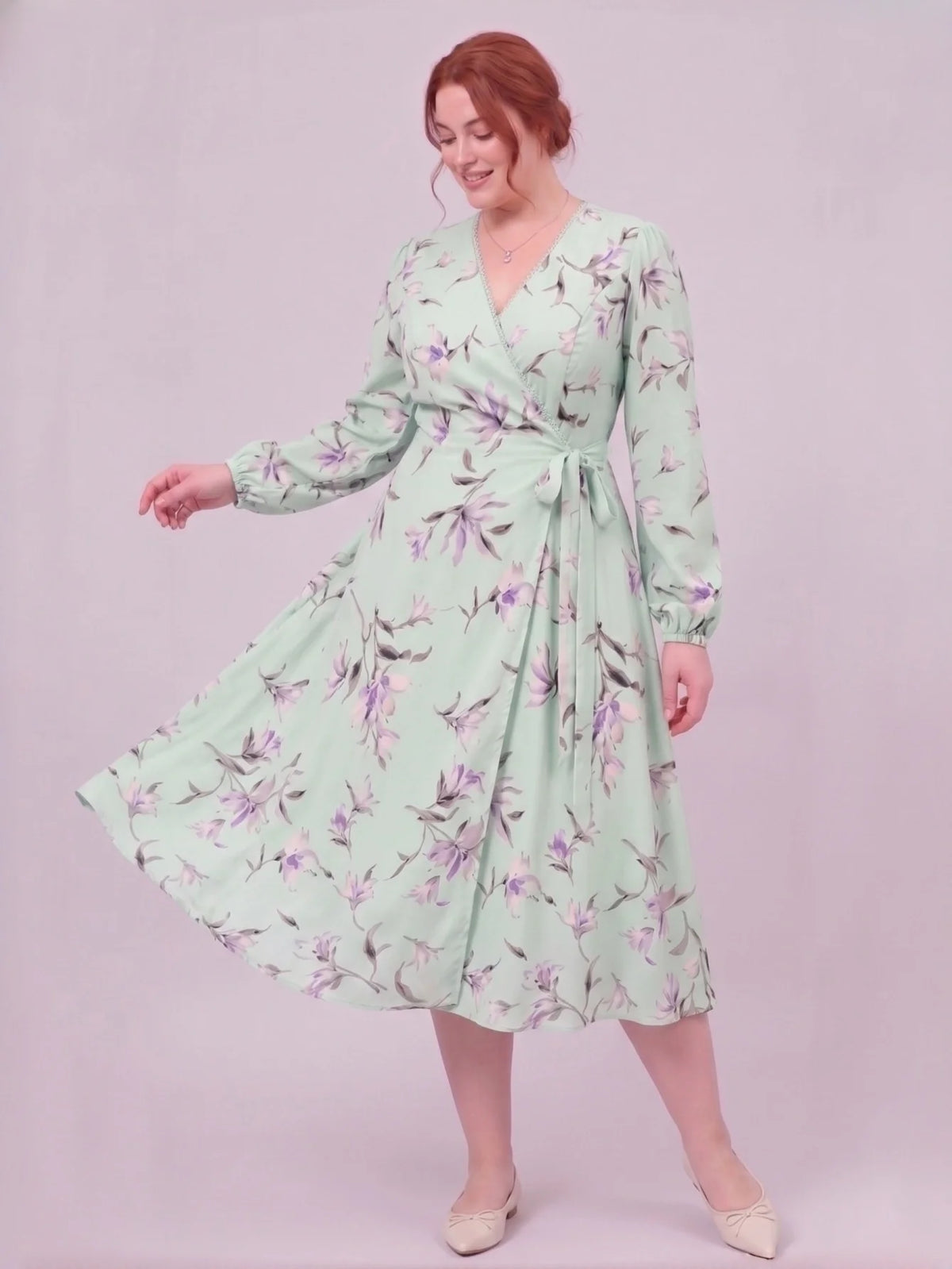 Larui Plus Size Women's Chiffon Wrap Dress