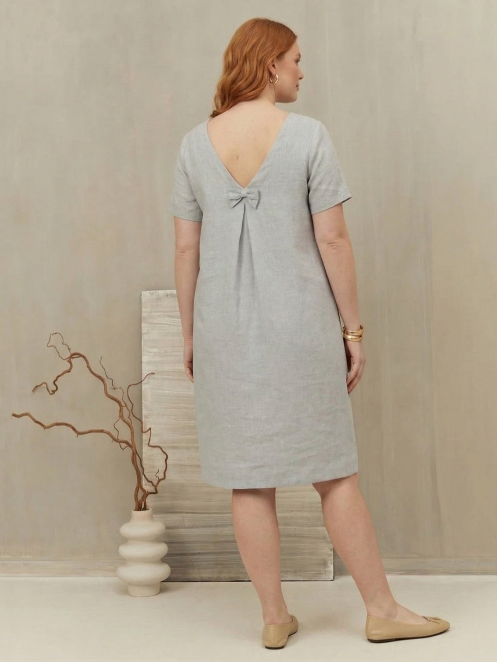 Larui Plus Size Women's Linen Bow Dress