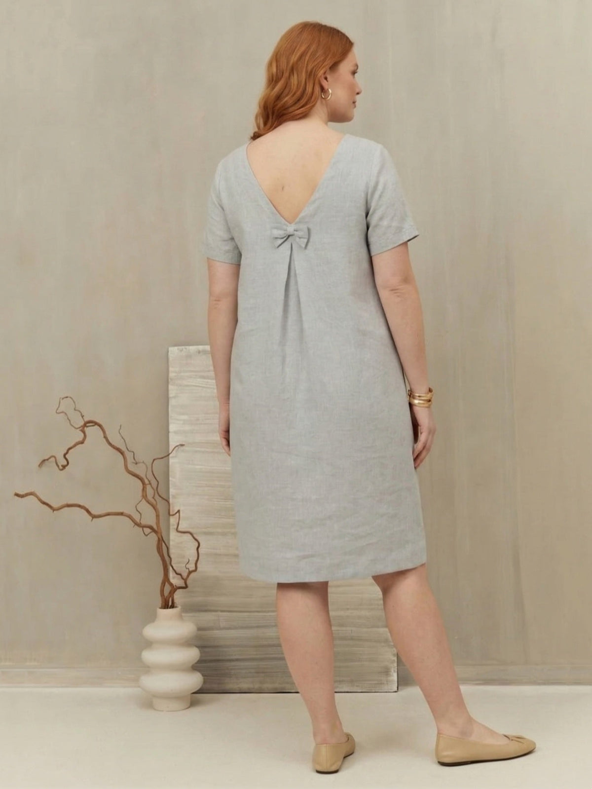 Larui Plus Size Women's Linen Bow Dress