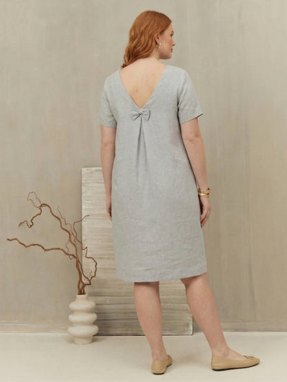 Larui Plus Size Women's Linen Bow Dress
