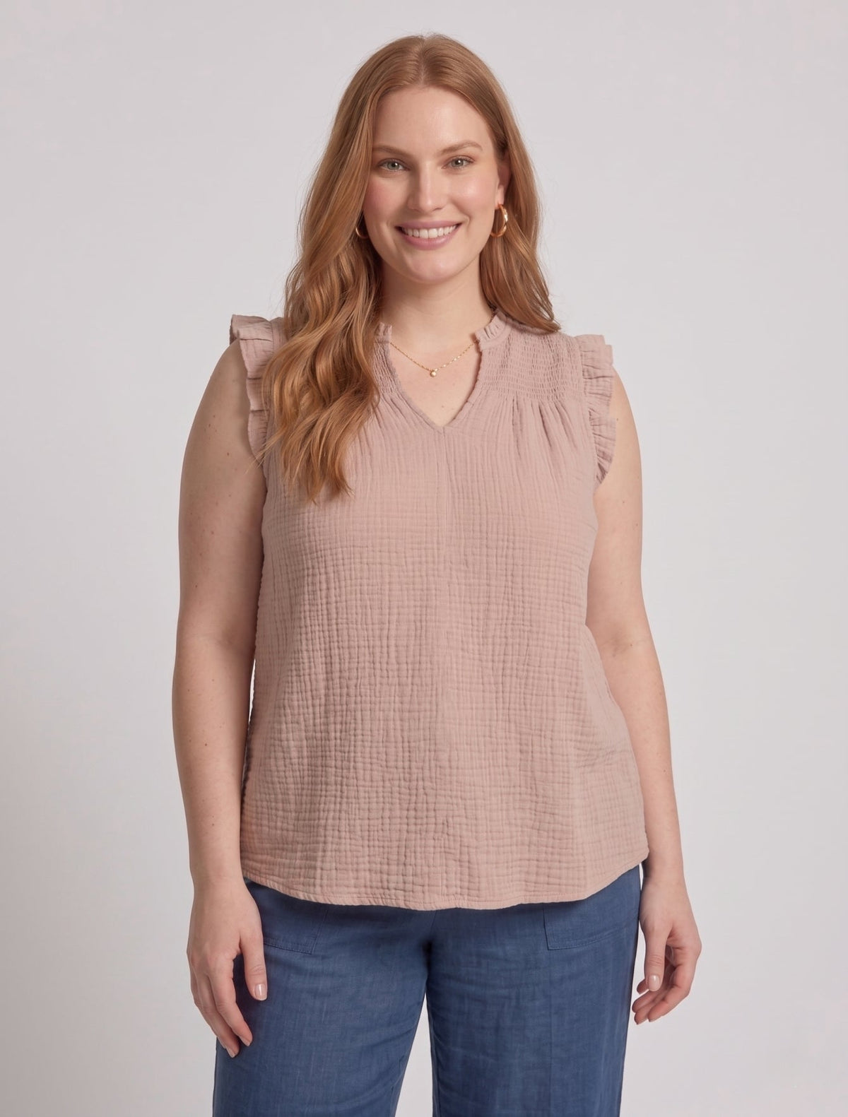 Larui Plus Size Women's Cotton Ruffles Sleeveless Top