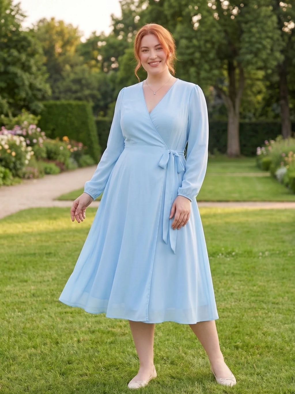 Larui Plus Size Women's Chiffon Wrap Dress