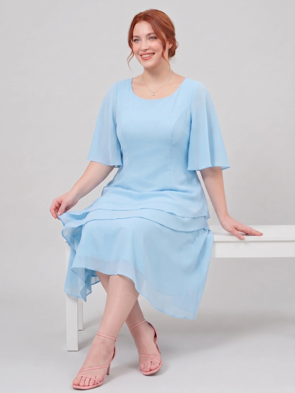 Larui Plus Size Women's Irregular Hem Chiffon Dress