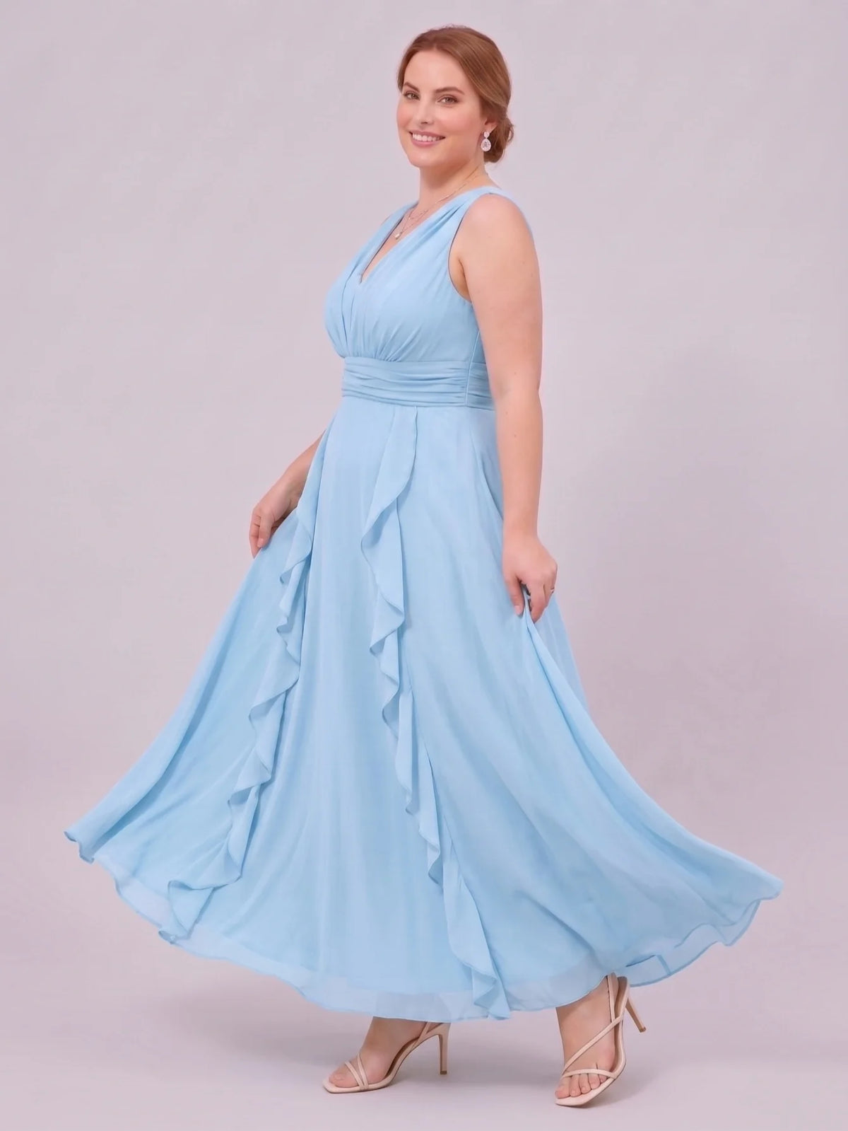 Larui Plus-Size Women's Ruffled Chiffon Dress