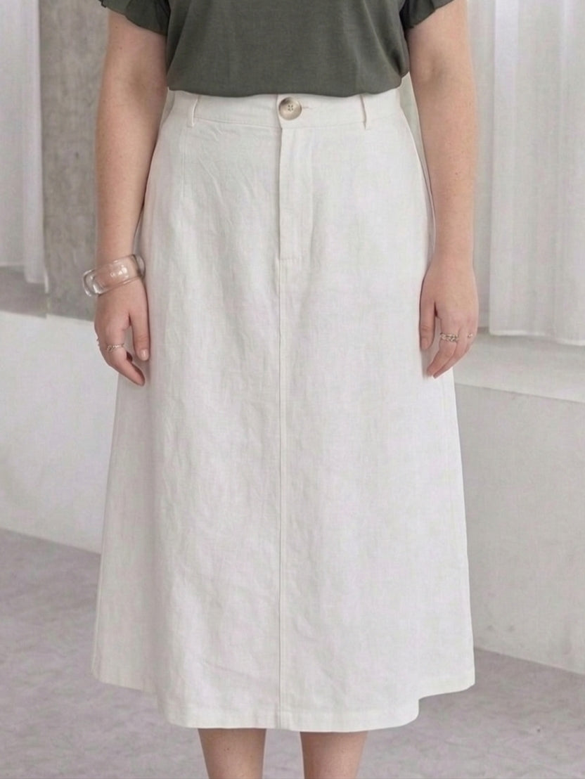 Larui Plus Size Women's Linen Pocket Midi Skirt