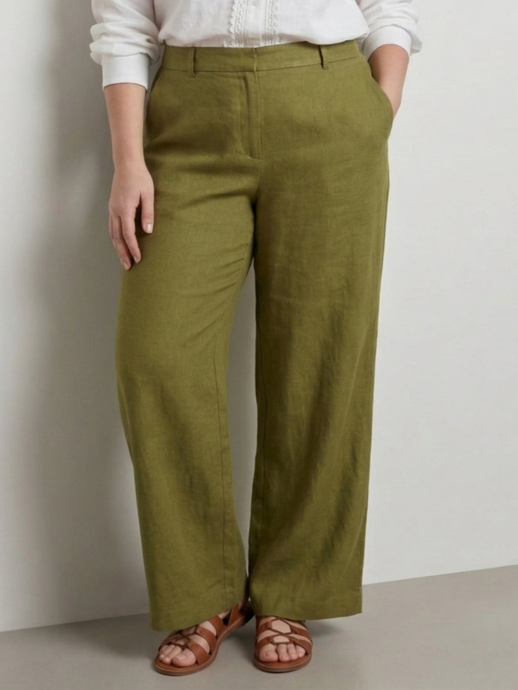 Larui Plus Size Women's Linen Pocket Full Length Pants