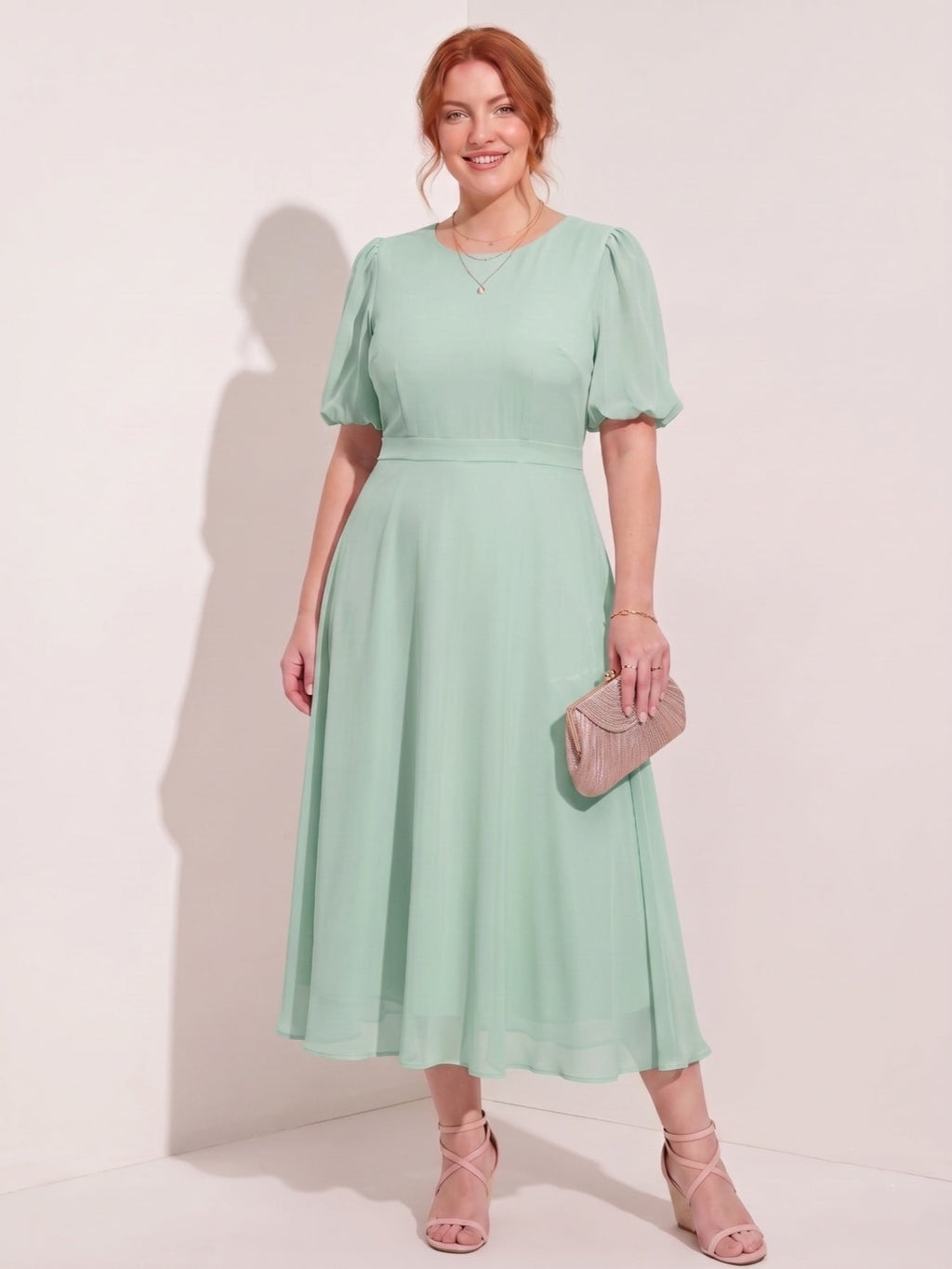 Larui Plus-Size Women's Puff-Sleeve Crew-Neck Dress