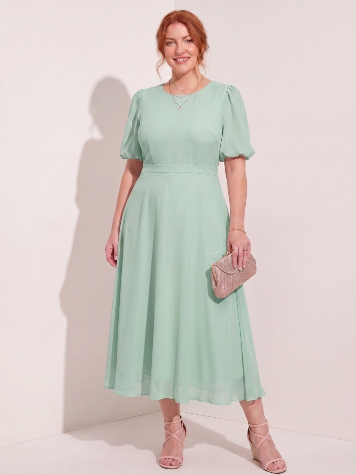 Larui Plus-Size Women's Puff-Sleeve Crew-Neck Dress