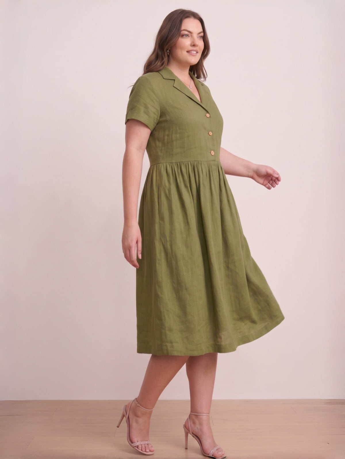 Larui Plus Size Women's Linen  Pocket Short Sleeves Dress