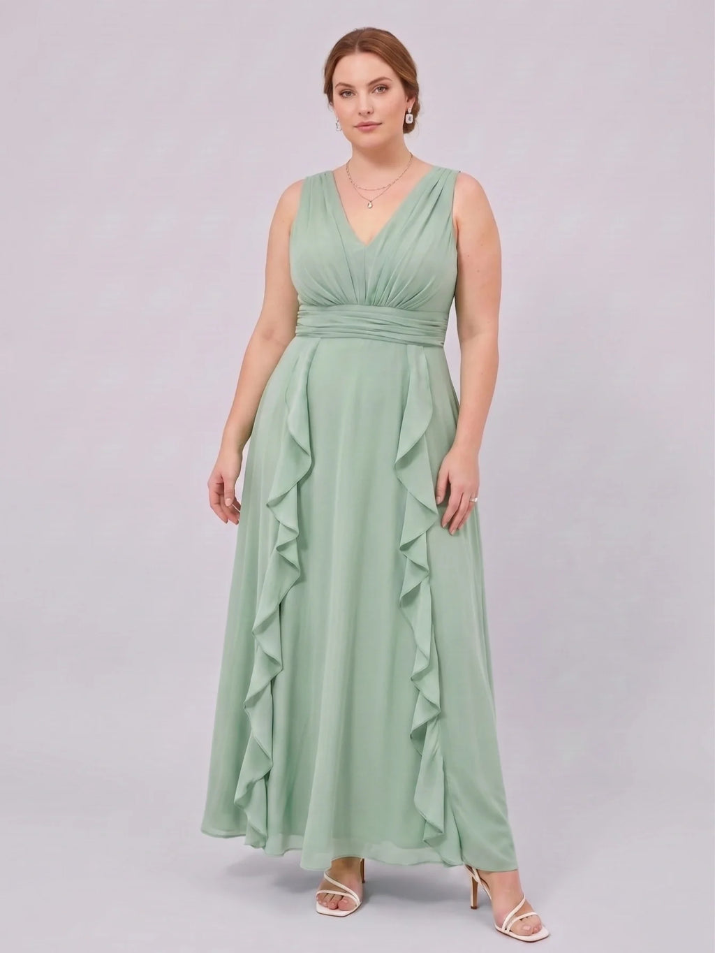 Larui Plus-Size Women's Ruffled Chiffon Dress