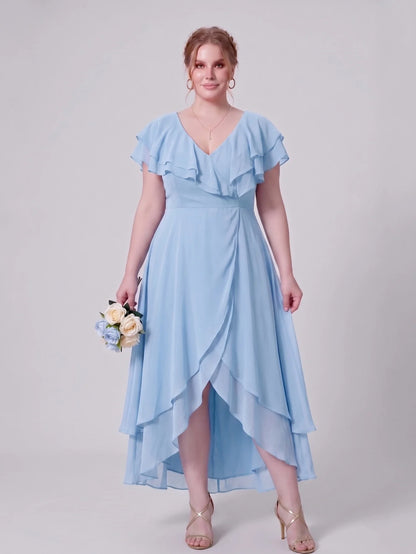 Larui Plus Size Women's Ruffle Sleeve Chiffon Dress