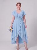 Larui Plus Size Women's Ruffle Sleeve Chiffon Dress