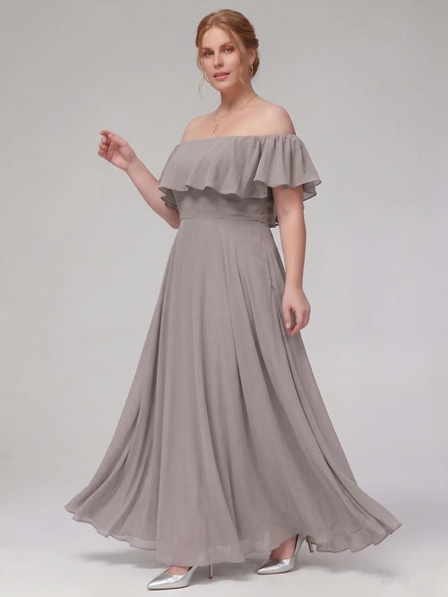 Larui Plus-Size Elegant Off-Shoulder Chiffon Dress