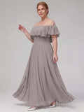 Larui Plus-Size Elegant Off-Shoulder Chiffon Dress