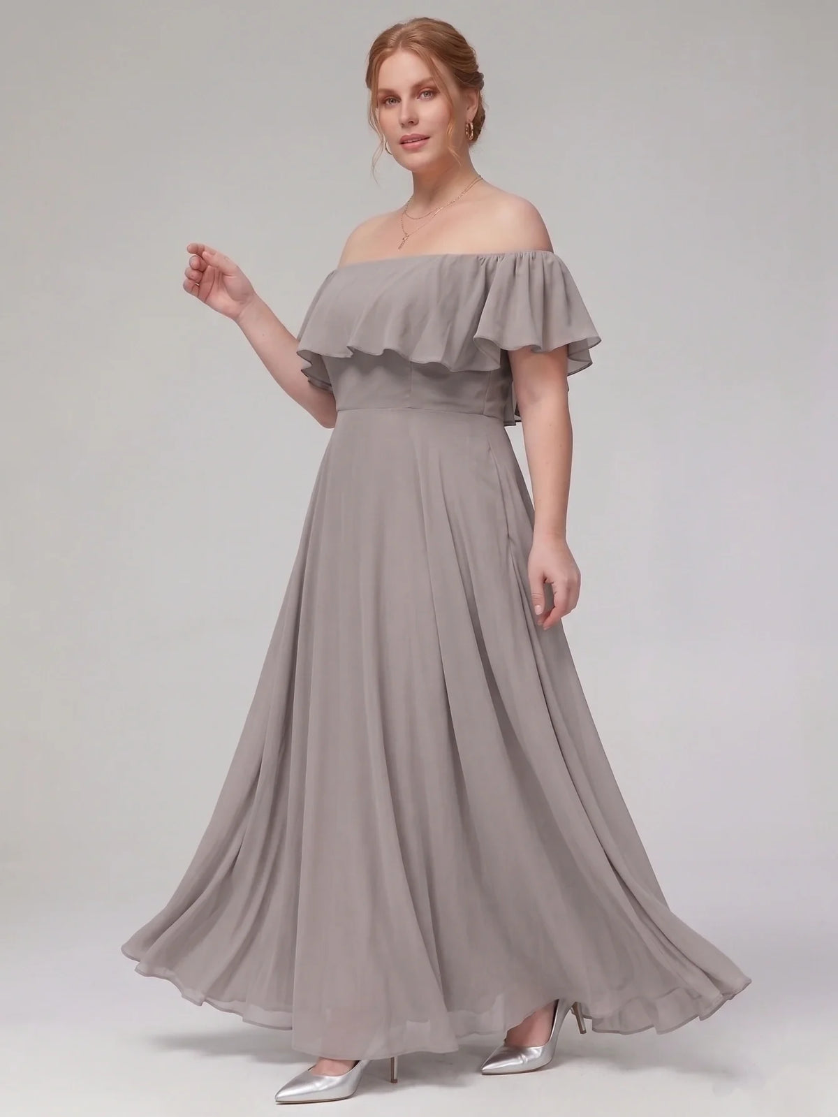 Larui Plus-Size Elegant Off-Shoulder Chiffon Dress