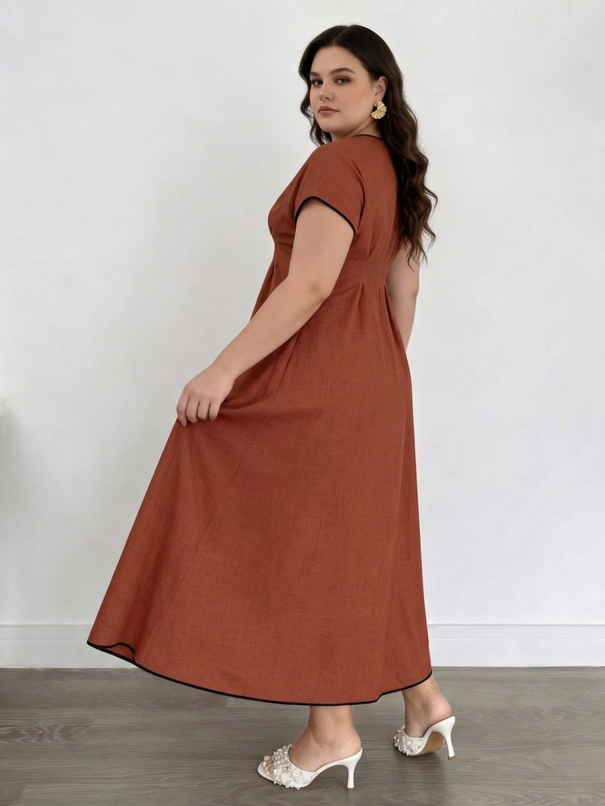 Larui Plus Size Women's Linen V-Neck Dress