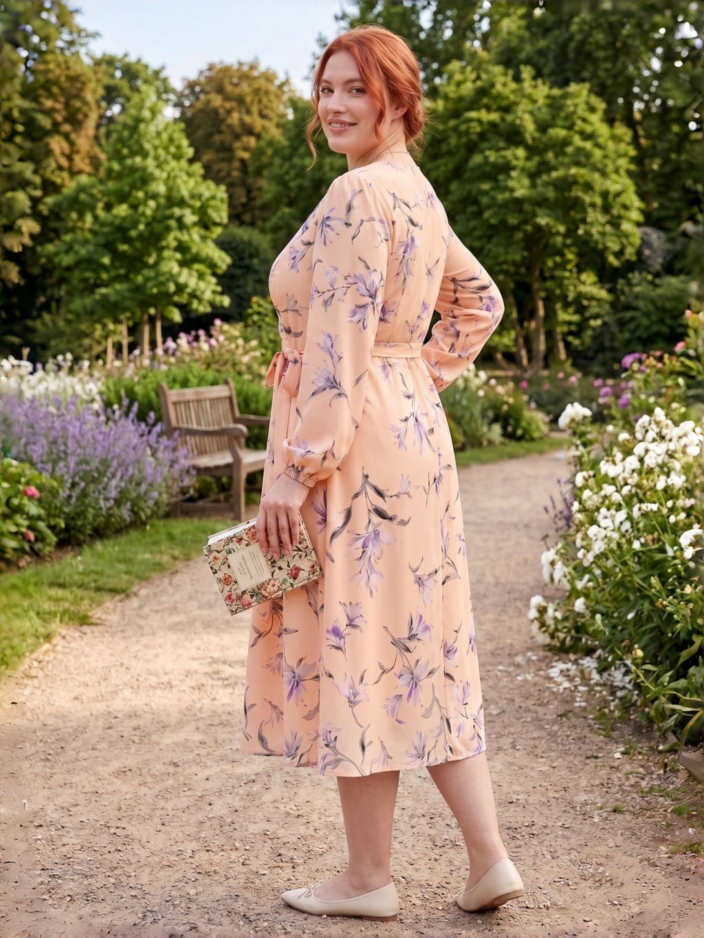 Larui Plus Size Women's Chiffon Wrap Dress