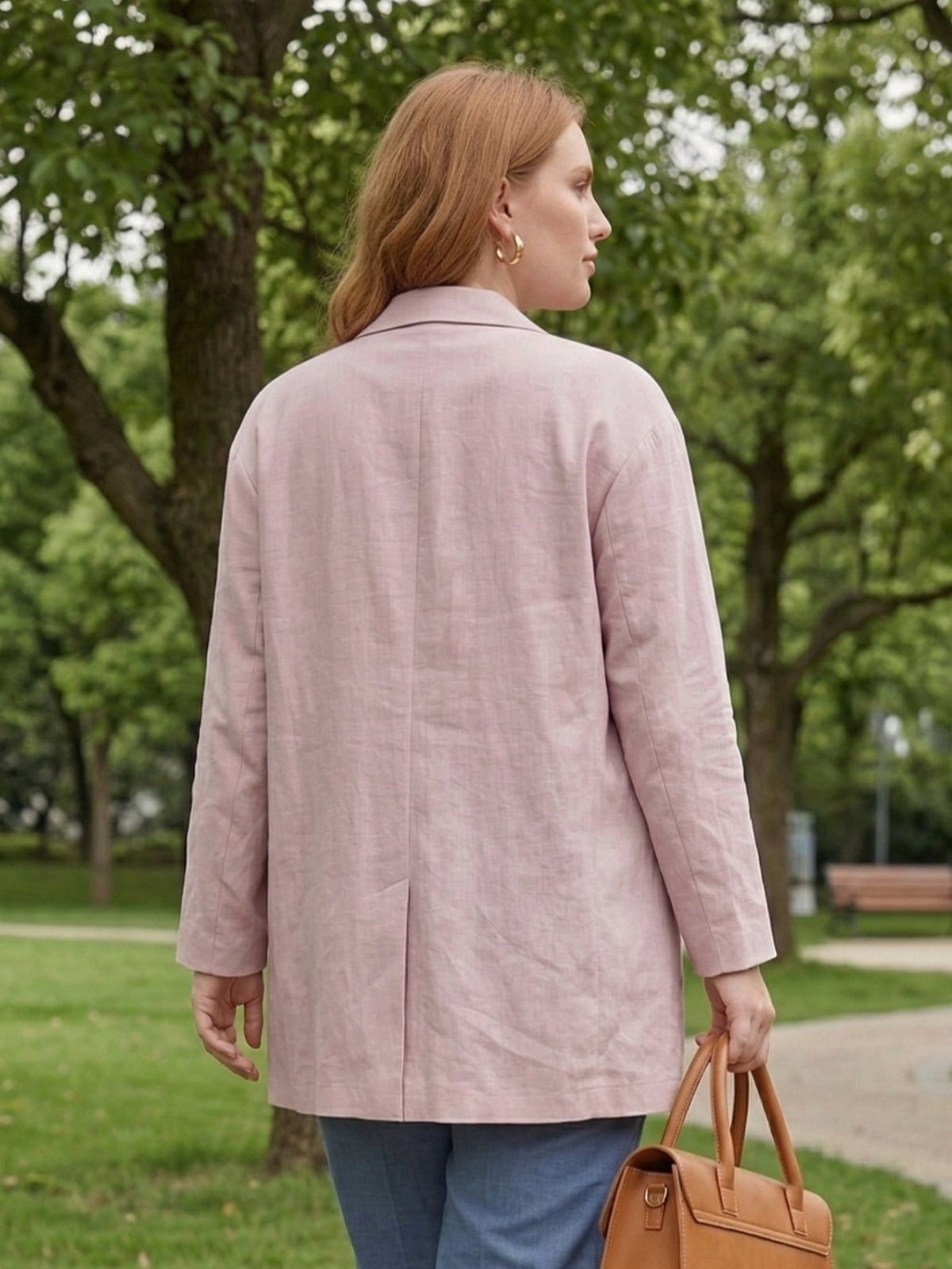 Larui Plus Size Women's Linen Pocket Blazer