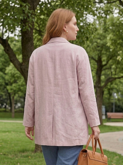 Larui Plus Size Women's Linen Pocket Blazer