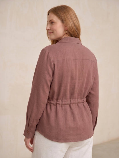 Larui Plus Size Women's Linen Pocket Belted Blouse