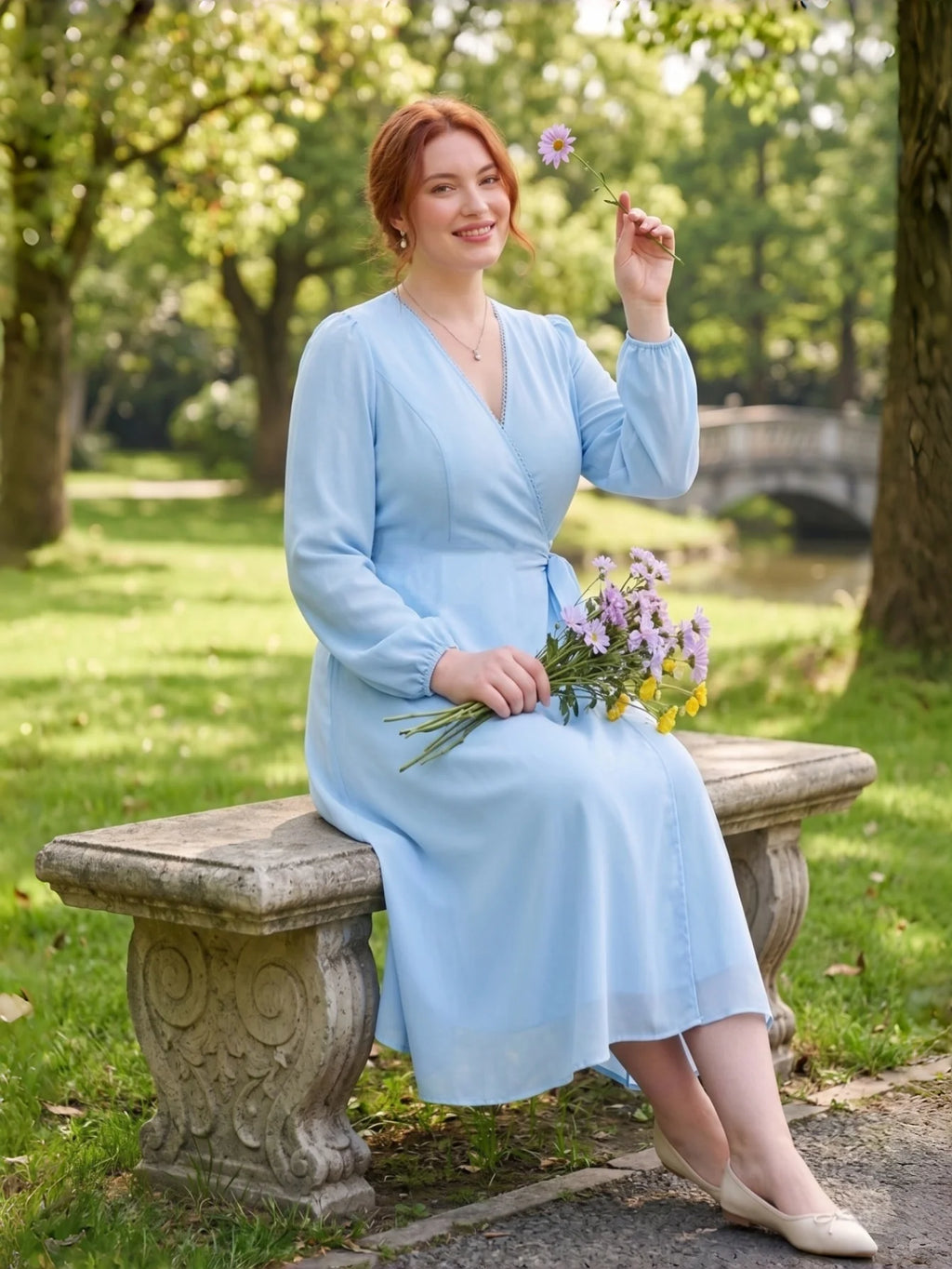 Larui Plus Size Women's Chiffon Wrap Dress