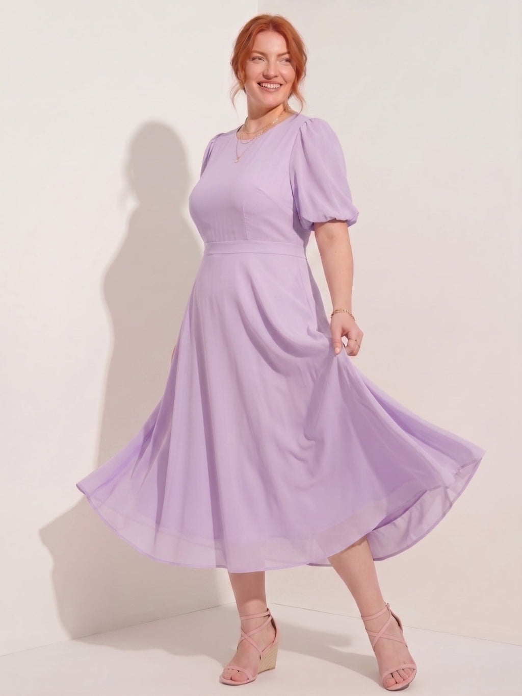 Larui Plus-Size Women's Puff-Sleeve Crew-Neck Dress