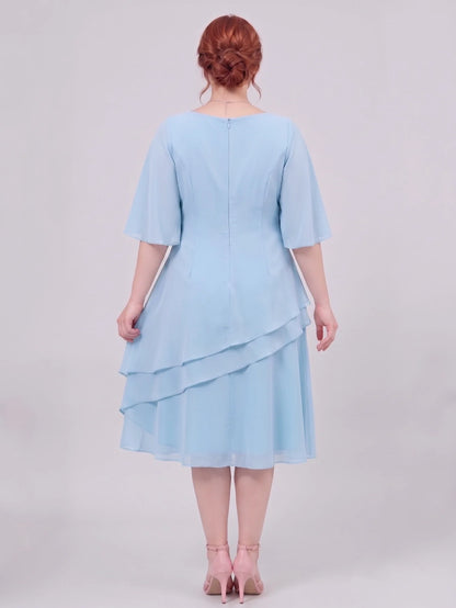 Larui Plus Size Women's Irregular Hem Chiffon Dress