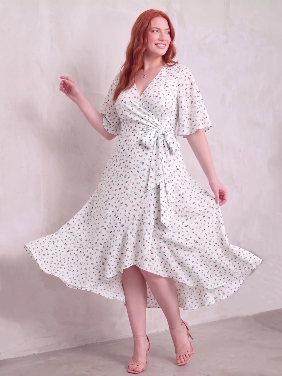 Larui Plus Size Printed Tie-Waist Wrap Dress