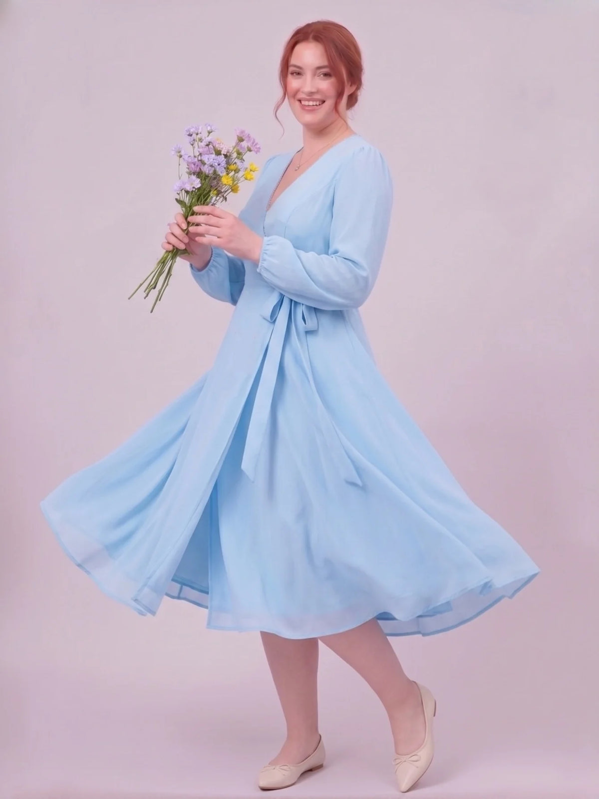 Larui Plus Size Women's Chiffon Wrap Dress
