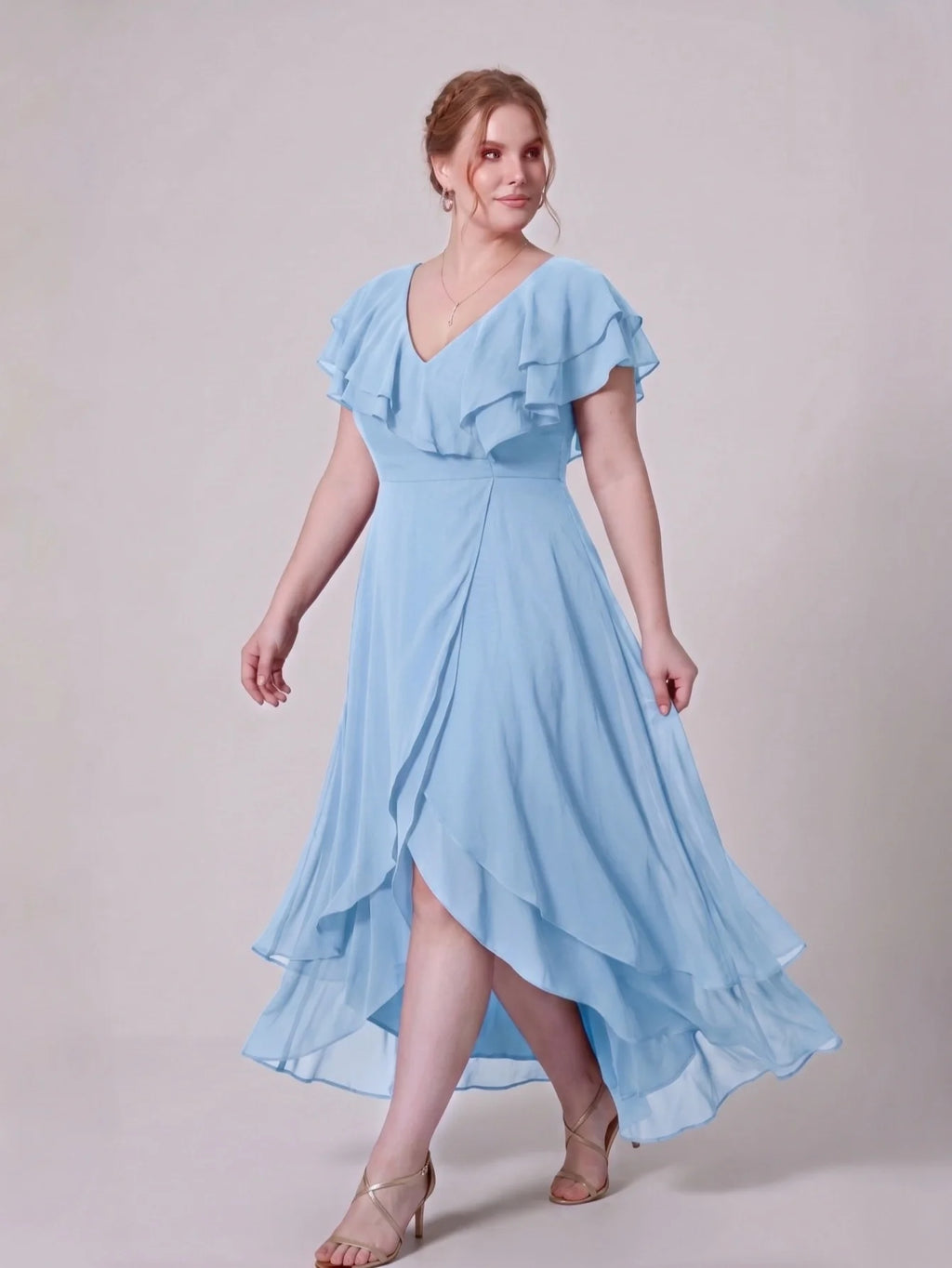 Larui Plus Size Women's Ruffle Sleeve Chiffon Dress