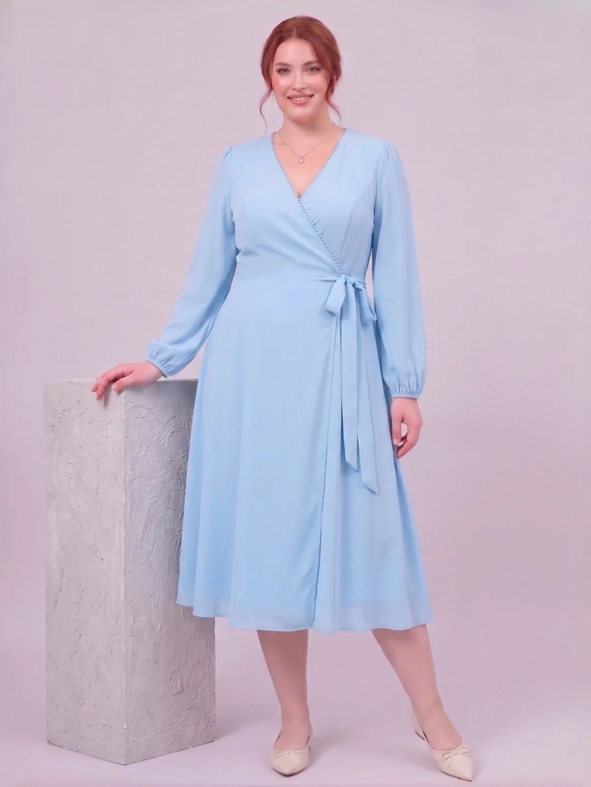 Larui Plus Size Women's Chiffon Wrap Dress