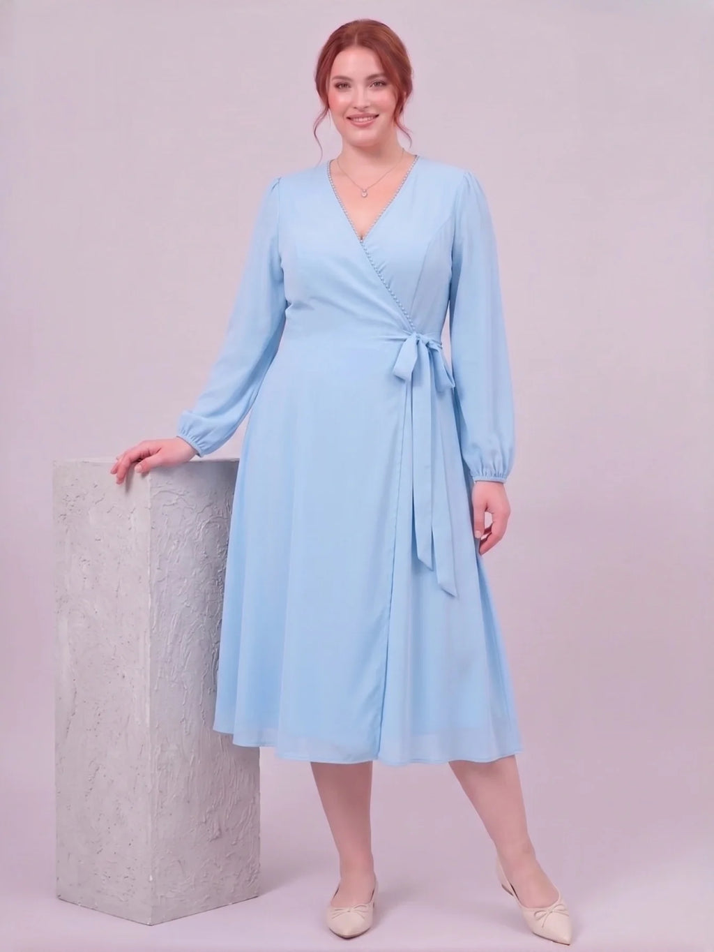 Larui Plus Size Women's Chiffon Wrap Dress