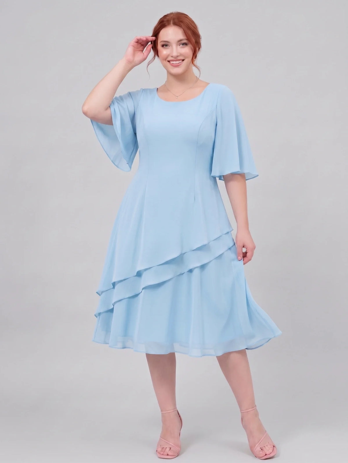 Larui Plus Size Women's Irregular Hem Chiffon Dress
