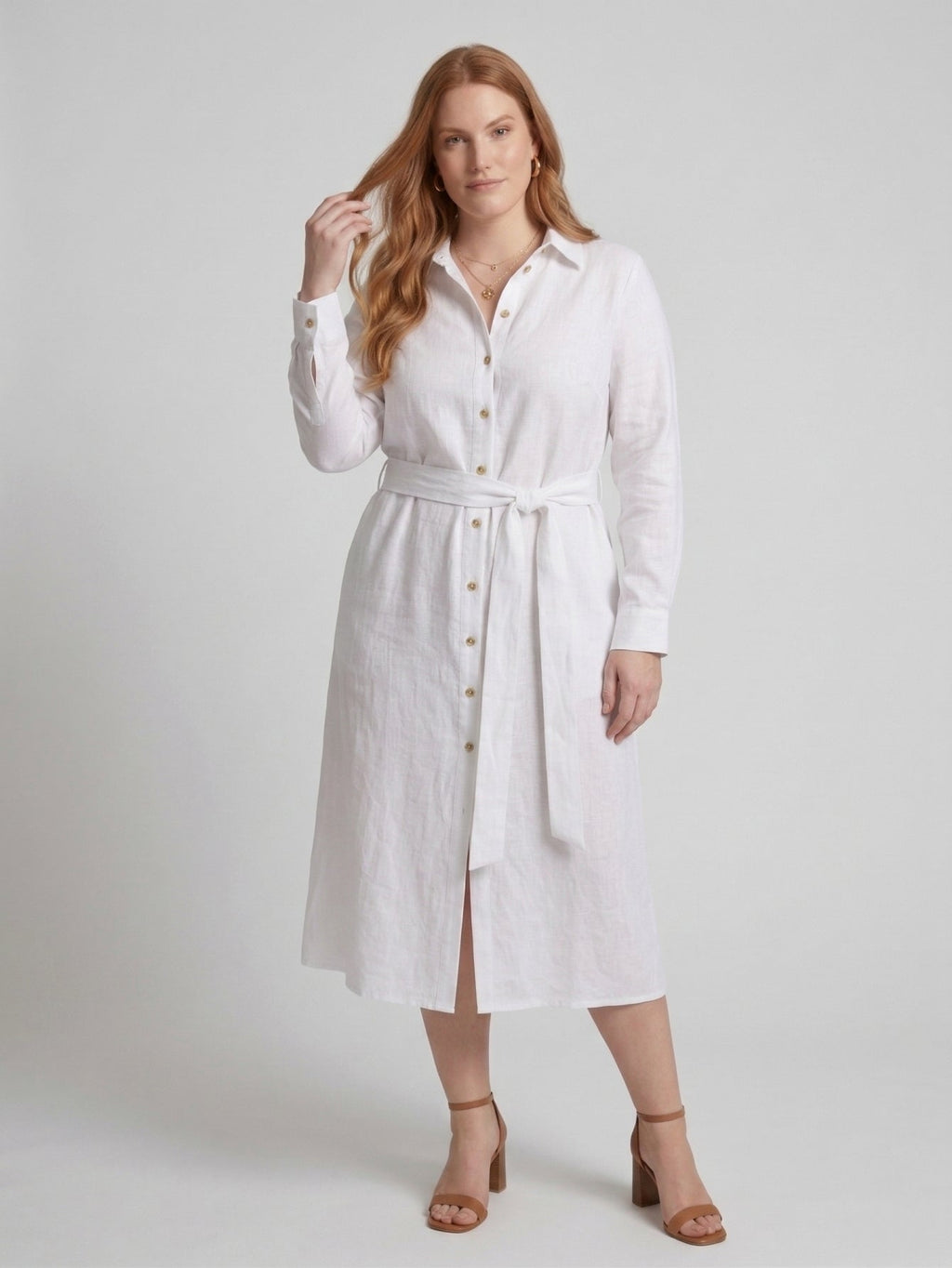 Larui Plus Size Women's Linen Shirt Dress With Belted