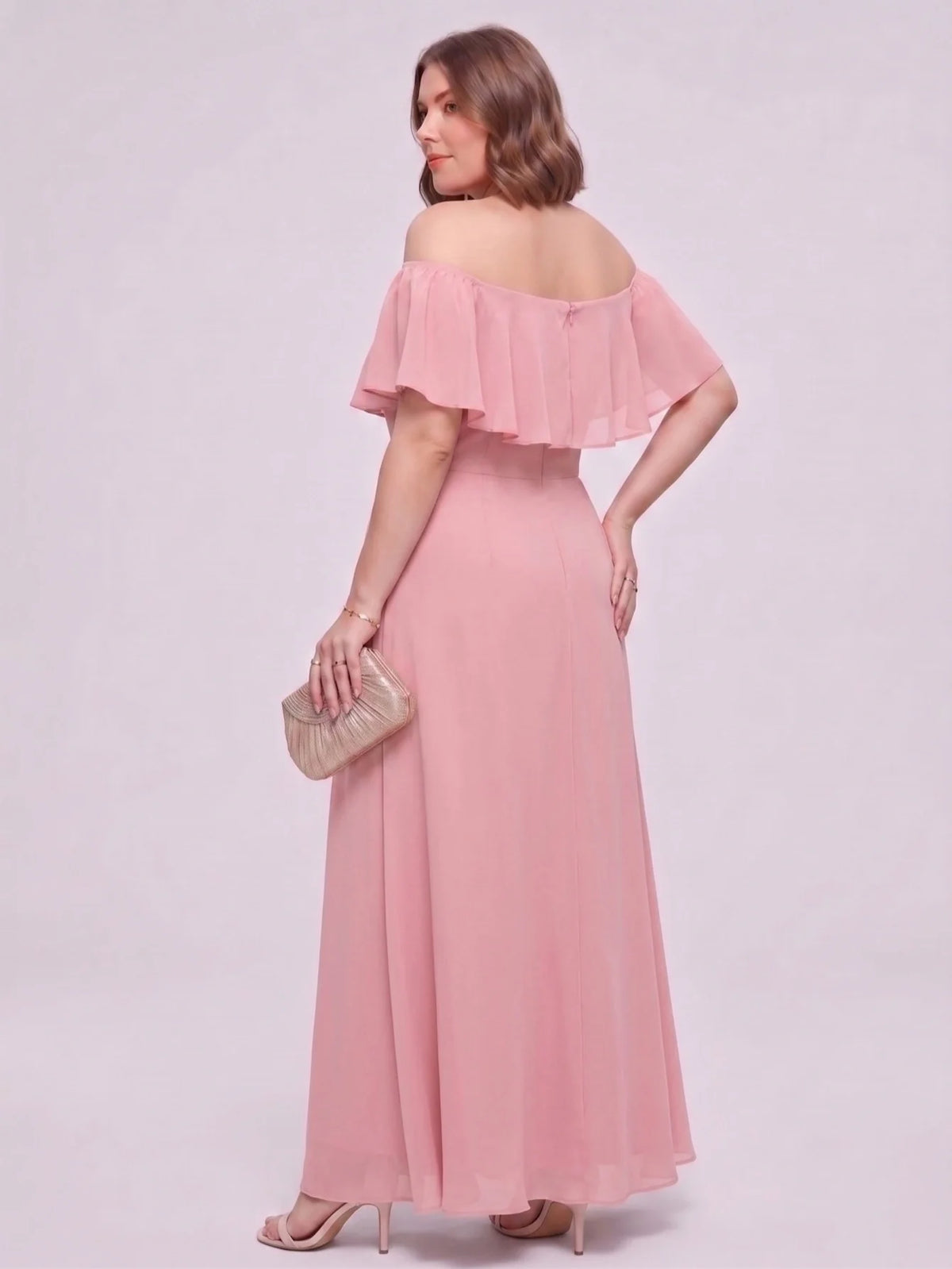 Larui Plus-Size Elegant Off-Shoulder Chiffon Dress