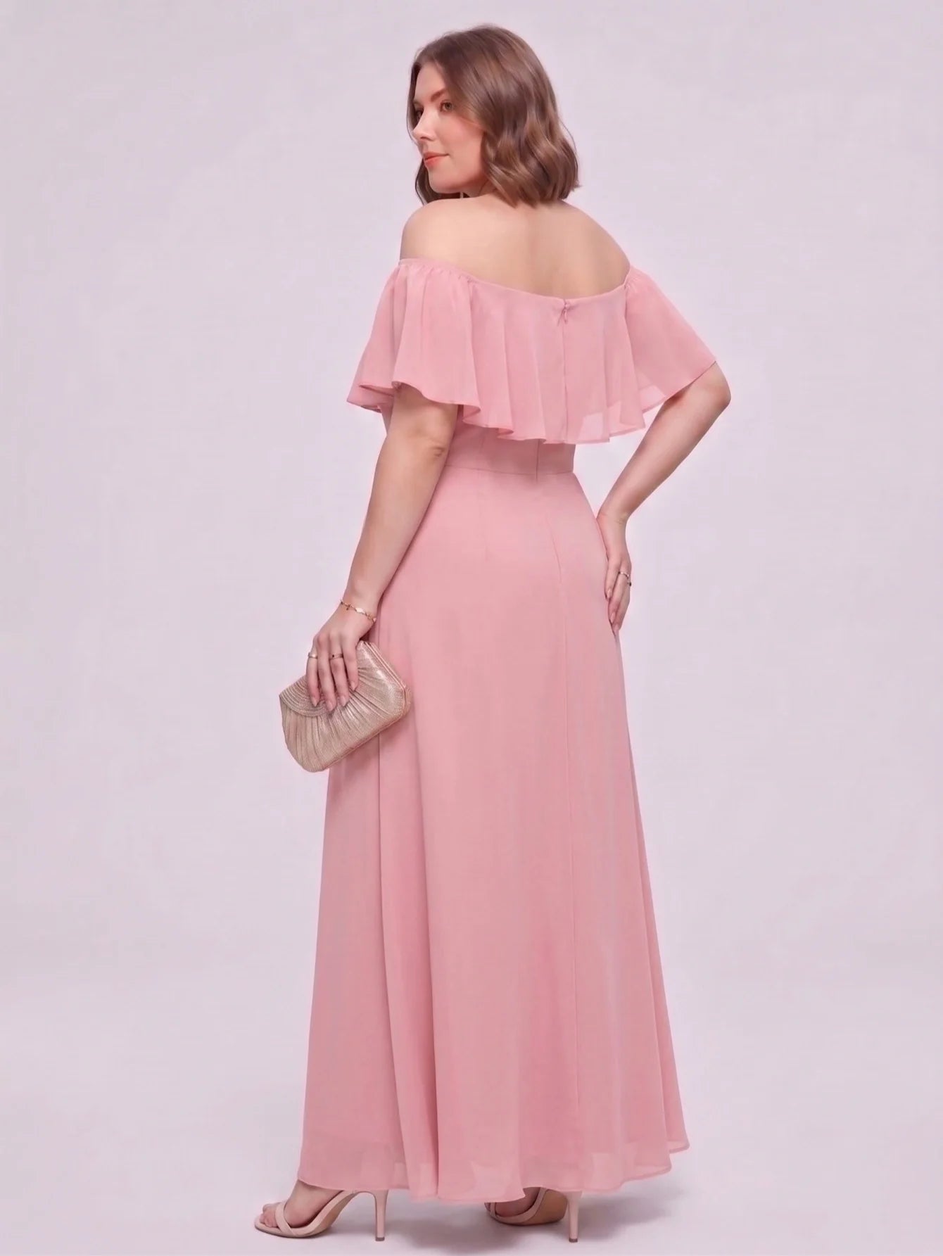 Larui Plus-Size Elegant Off-Shoulder Chiffon Dress