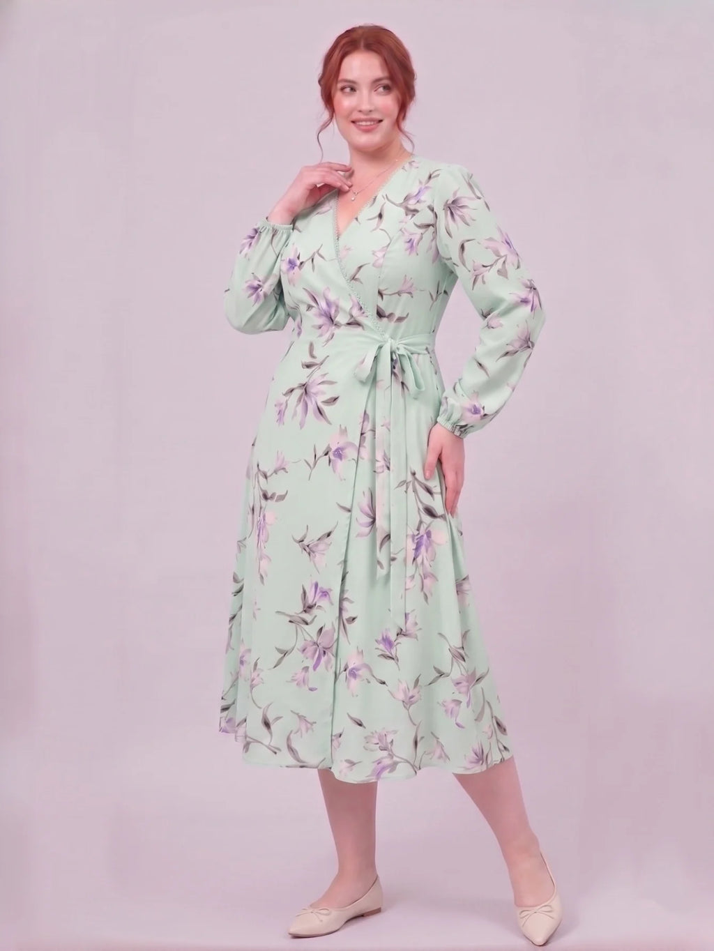 Larui Plus Size Women's Chiffon Wrap Dress