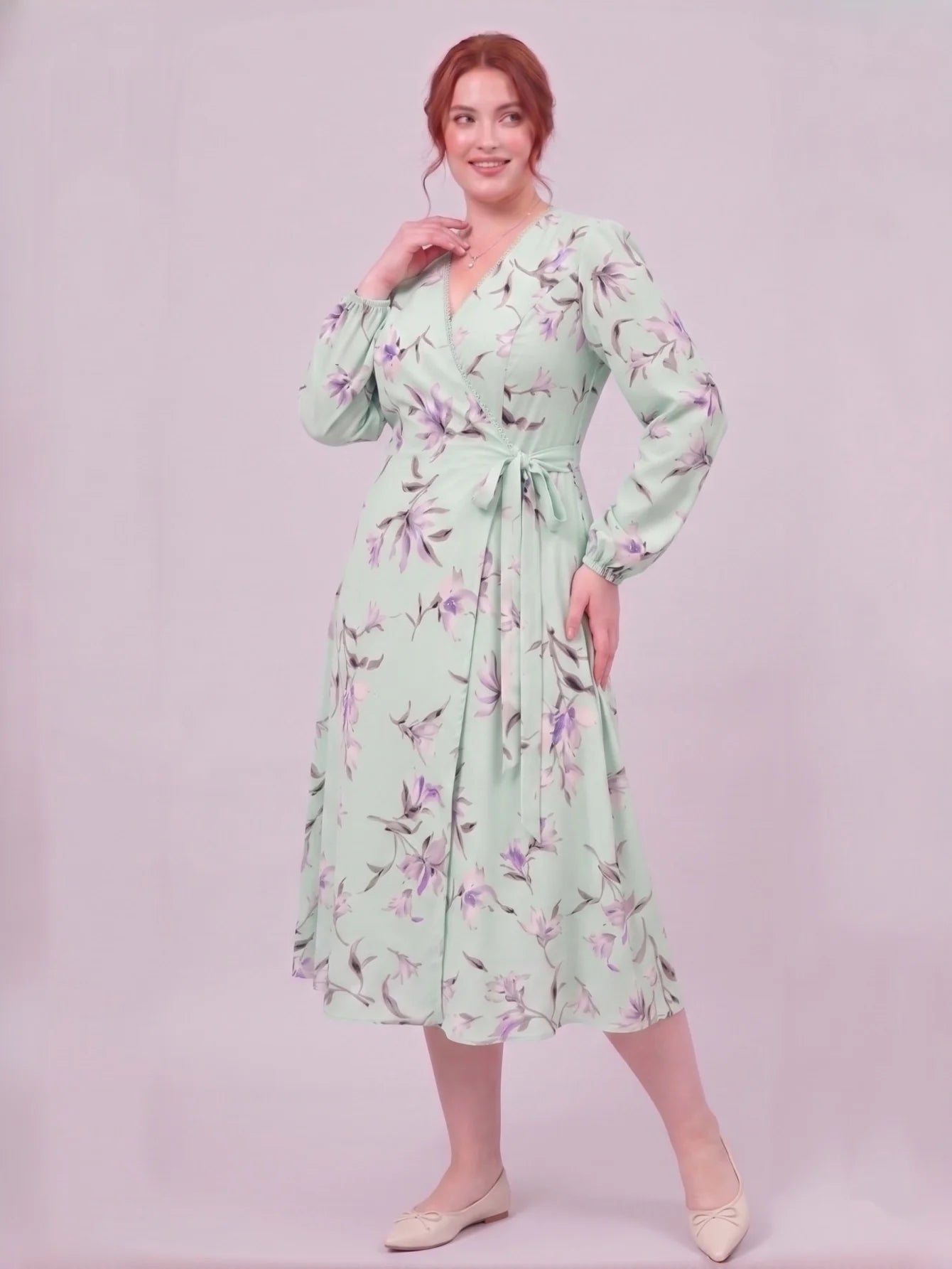 Larui Plus Size Women's Chiffon Wrap Dress