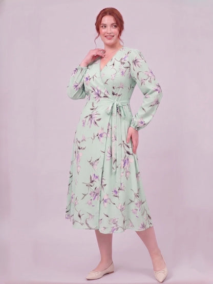 Larui Plus Size Women's Chiffon Wrap Dress