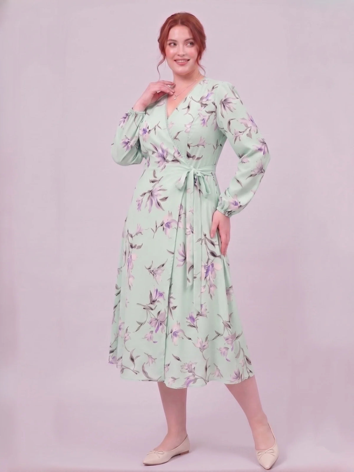 Larui Plus Size Women's Chiffon Wrap Dress
