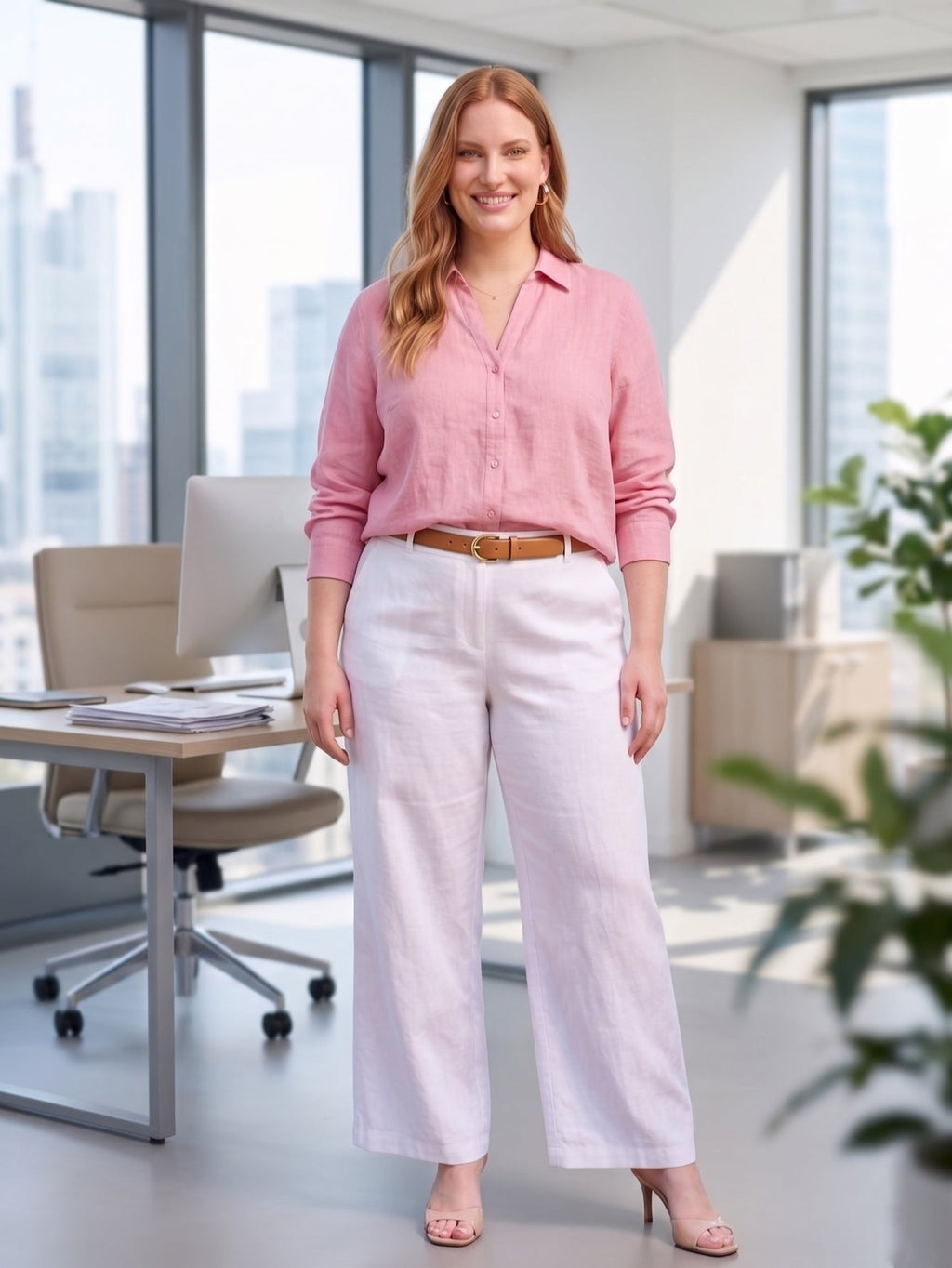 Larui Plus Size Women's Linen Pocket Full Length Pants