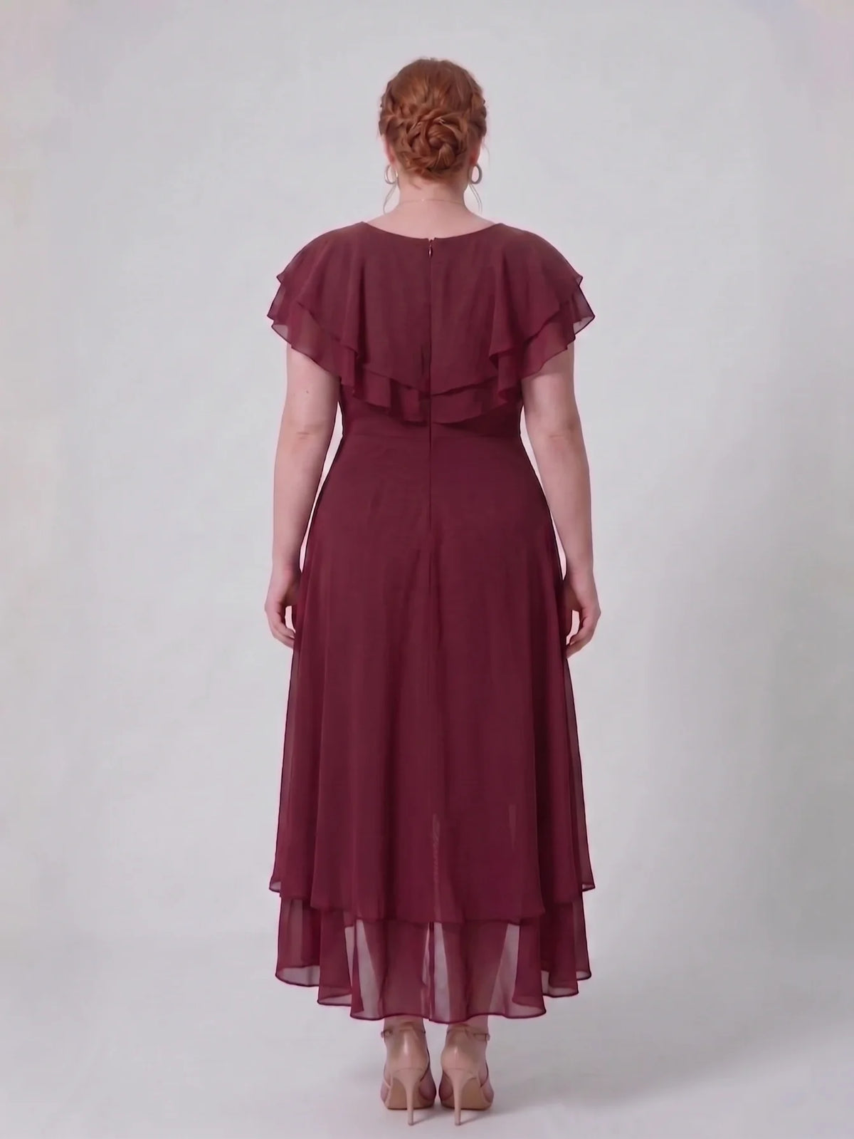 Larui Plus Size Women's Ruffle Sleeve Chiffon Dress
