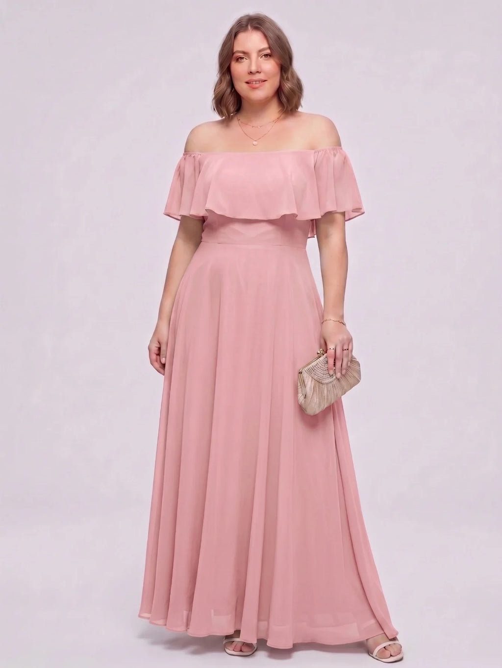 Larui Plus-Size Elegant Off-Shoulder Chiffon Dress